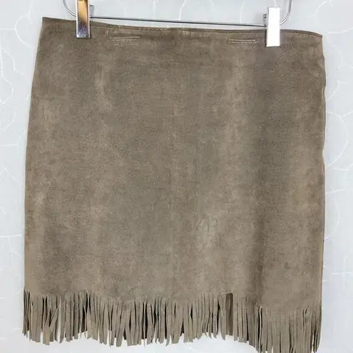VTG Blue Asphalt Leather Fringe Mini Skirt 9 Brown Suede Rodeo Western Cowgirl Size 8