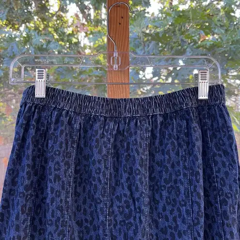 Studio West Women's Vintage Leopard Print Blue Denim Midi Skirt Size S