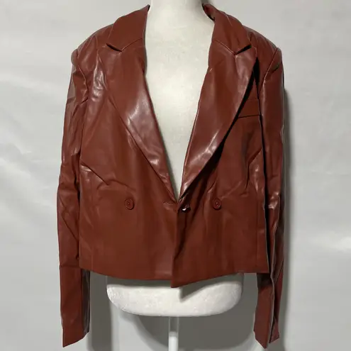 Area Stars New Faux Leather Double Breasted Cropped Jacket Brown Size Large