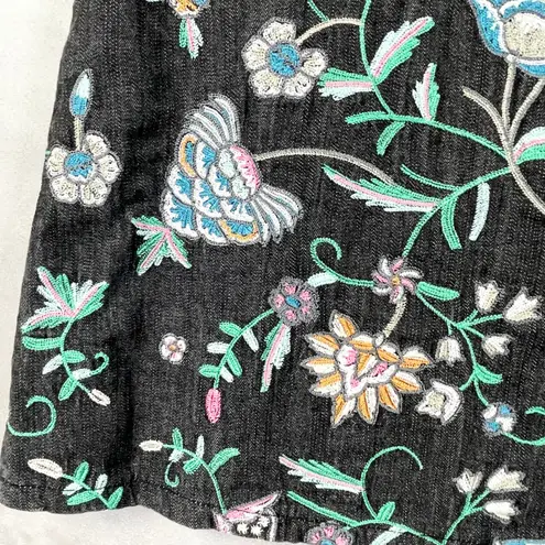 Dana Buchman Womens Skirt 6 A Line Denim Embroidered Floral Boho Cottagecore