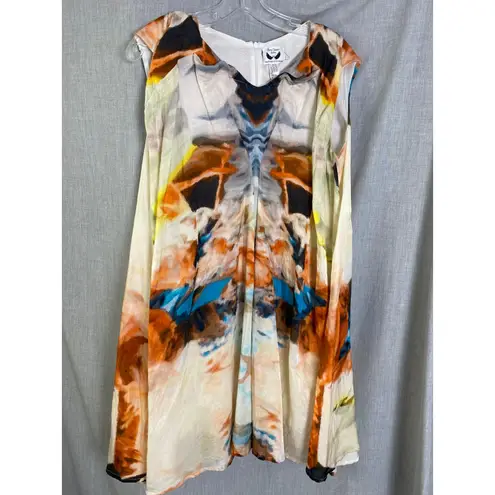 Âme Sœur Berlin Handmade Abstract Silk Blend Tunic Dress 10 Artwear Germany Orange Size 6