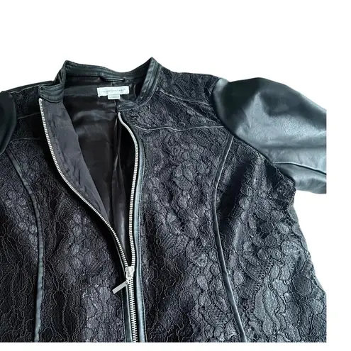 Christopher & Banks Vegan Leather JACKET Full Zip Black Lace Front Women's MED