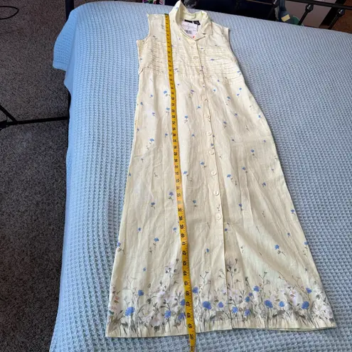 Erika NWT Vintage Linen Blend Dress Womens Small Floral Prairie Cottage Maxi