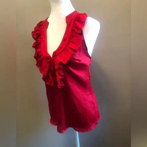 Contempo Sexy Plunging Backless Blouse Size Medium Brilliant Cherry Redπππ