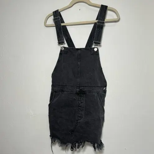 Free People torn up black denim overall dress