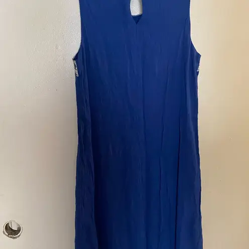 Luxology Women’s Blue Tank Midi Dress L Large Boho Embroidered Neck Bust 40”