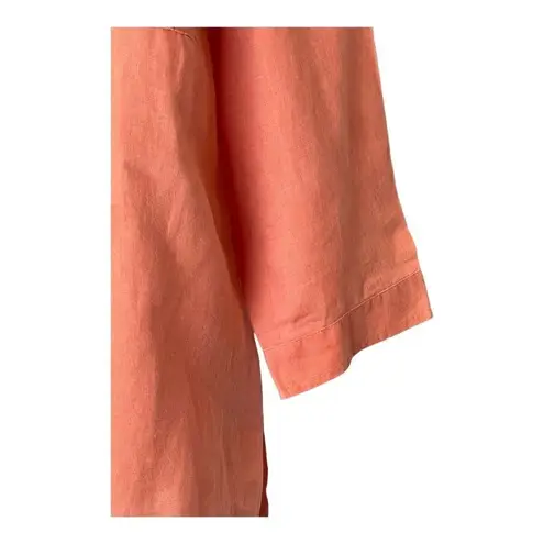 Edward Peach Orange Pocketed Irish Linen Collared Button Down Shirt Size M Size M