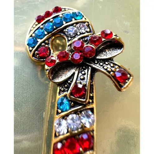 Candy Cane Brooch Pin New Christmas Jewelry Crystal Accents Candyland Ca… Red
