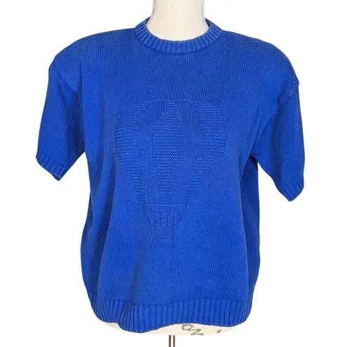 Nordstrom 90s Vintage  Short Sleeve Crew Neck Sweater Blue Size Medium