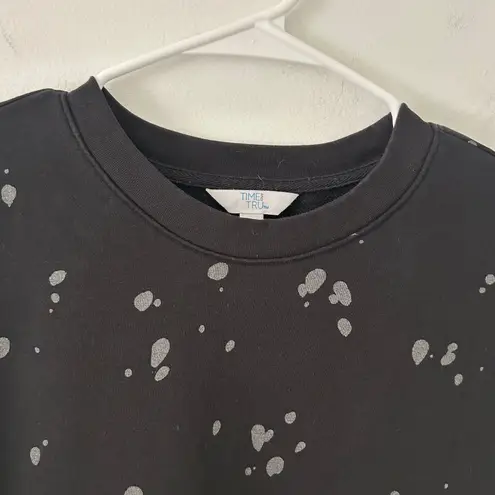 Time and Tru Women's Silver Splashed Black Crew Neck Sweatshirt S Small