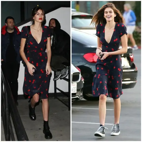 Realisation Par 💕💕 The Teale Midi Wrap Dress ~ Wilde Cherry Print XXS NWOT