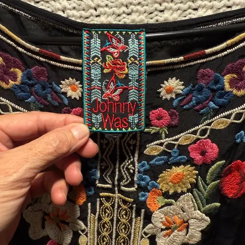 Johnny Was Embroidered Black Floral Women's Top