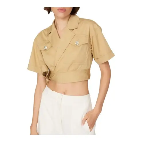 Derek Lam Collective Crosby Reagan Utility Crop Top Wrap Shirt Size 6