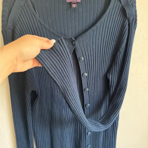 Long Tall Sally Deep Blue Ribbed Full Button Cardigan Womens L Academia Size L