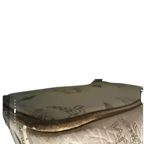 MCM  Visetos Lion Patchwork Boston Bag White Gold Leather Trim Satchel