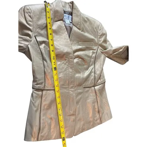 Worth Metallic Gold 100% Genuine Leather Short Full Zip Jacket Size 2