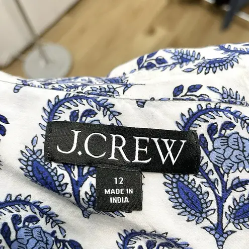 J. Crew Paisley Floral Block Print Button Down Shirt Preppy Blue White size 12