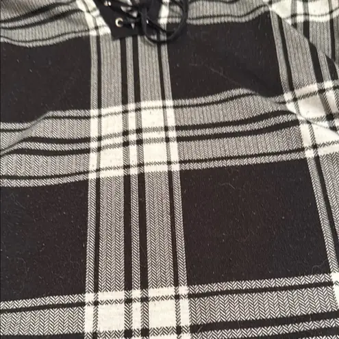 Polly & Esther Black and Gray Plaid Women's Top