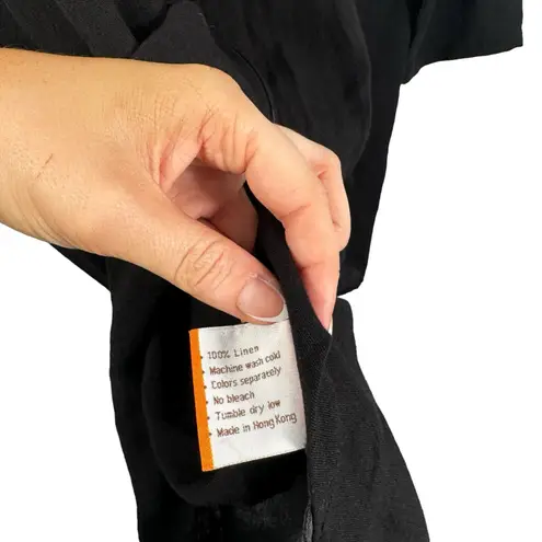 Fridaze Black 100% Linen Full Zip Top Lagenlook Coastal Lightweight Women Lrg Size L