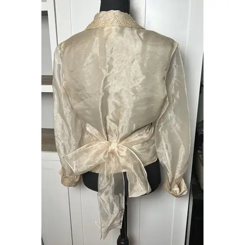 Ronni Nicole Women’s Dressy Vintage Cross Over sheer Champagne Color blouse
