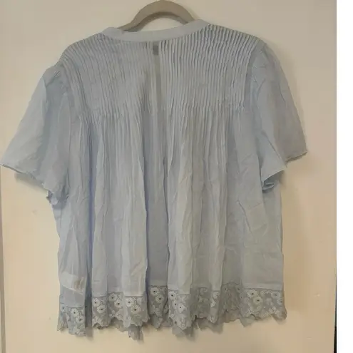 NWT J.Crew Lace Trim Pintuck Top In Cotton Voille In Glacier Size XL