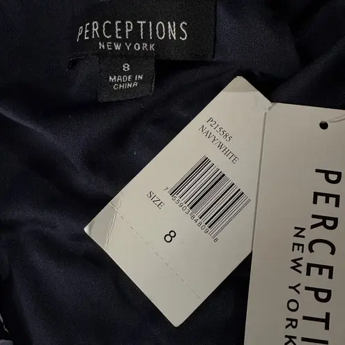 Perceptions NY SZ 8 A-Line Midi Dress Floral Cap Sleeve Empire Waist V-Neck Blue