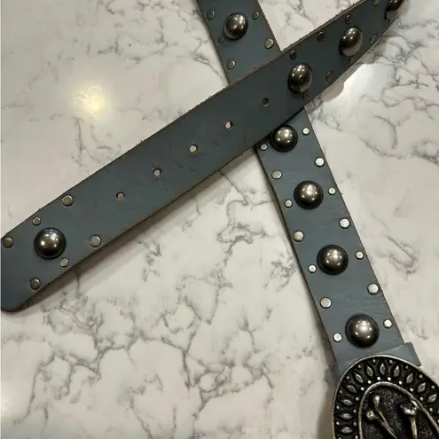 Vintage Skull & Cross Bones Made in Italy Belt Bucket w/ Blue Belt Silver