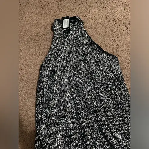 Nasty Gal sequin black and silver halter neck mini dress