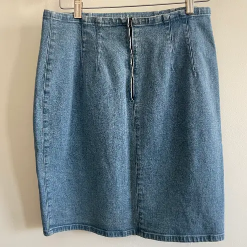 Vintage Les Copains Light Blue Italian Denim Jean MIDI Skirt Sz 46