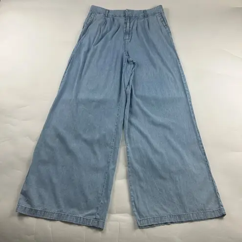 Sincerely Jules Light Wash Chambray Denim Wide Leg Summer Trouser 30 Blue