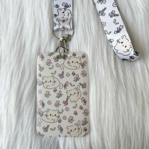 Cat and floral lanyard with Id/ card holder Tan