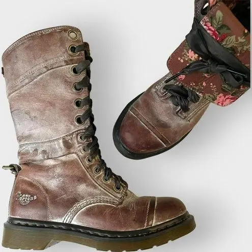 Dr. Martens  Triumph Fold Over Boots Distressed Brown Floral Size 8 UK 6 Leather