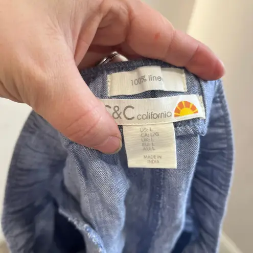 C&C California Linen Shorts Size L Blue Drawstring Casual Summer Lightweight