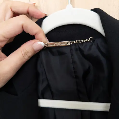 Carmen Marc Valvo Womens Blazer Size L Black One Button Classic Chic Minimalist