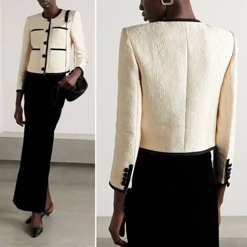 Veronica Beard Darla Jacquard Contrast Trim Jacket Size 10 Ivory Black - Image 2