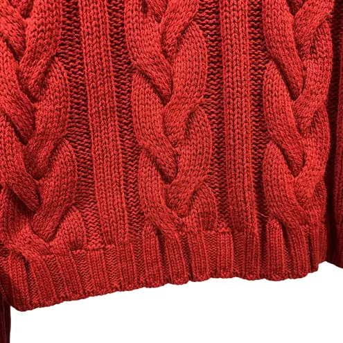 Vintage Burgundy Chunky Cable Knit Mock Neck Sweater 100% Cotton, Size Medium Red