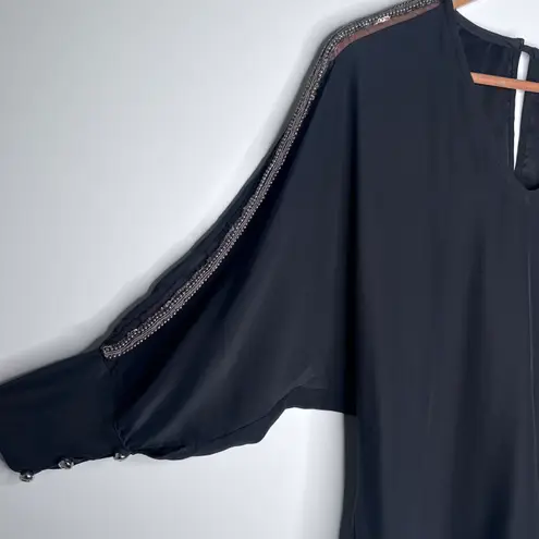 Karina Grimaldi 100% Silk Black Sequin/Beaded Sleeve Blouse Size XS