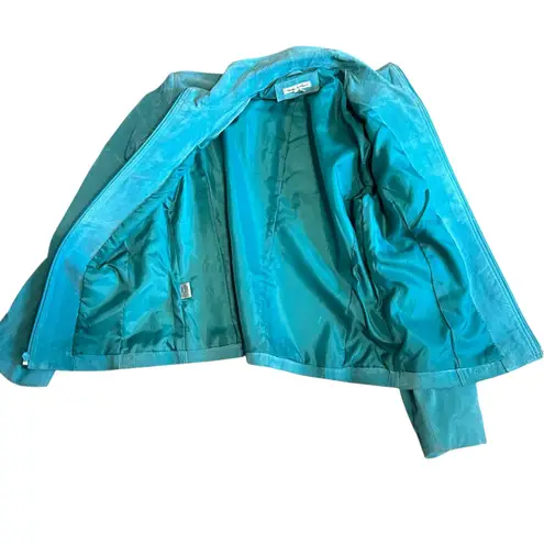 Vtg Yvonne Le Marie Teal Suede Genuine Leather Jacket Size 8 Zip up Lined Green