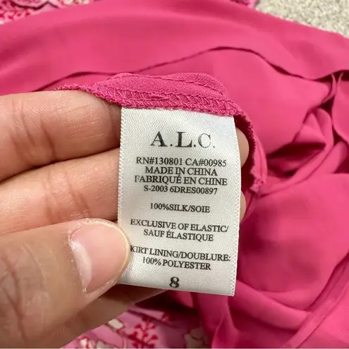 ALC Frank A.L.C 100% Silk Cody Floral Print Asymmetrical Halter Neck Midi Dress Pink 8