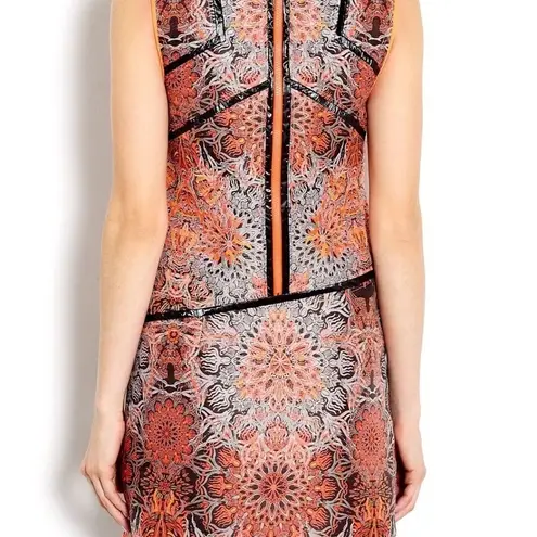 Helmut Lang Asymmetric Neon Orange Floral Medallion Jacquard Printed Mini Dress