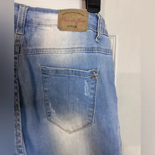 Place du Jour Vintage Denim Adele Women's Jeans Side Zipper Design Sz 38 Light Blue