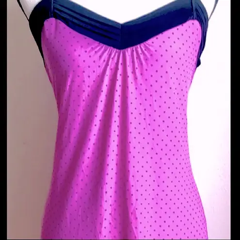 Pink/Purple Slip Chemise Nightgown: Tiny Black Polka Dots Pattern, Stretch,Sz. S