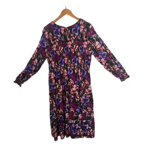 Terra & Sky Plus Size Midi Dress Smocked Peasant Size 20W 22W Floral Cotton BOHO