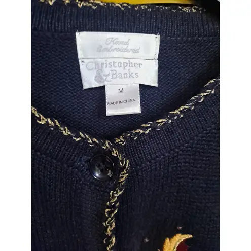 Christopher & Banks Christopher & Banks Black with Colorful Leaves Cardigan Size M