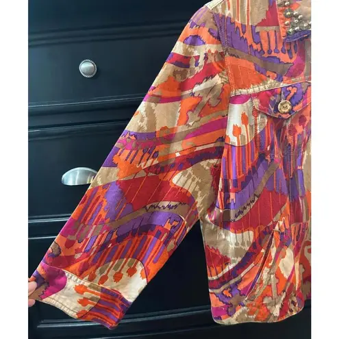 Ruby Rd Womens Jacket Size 14 Petite Multicolor Long Sleeve Button Up Boho Red