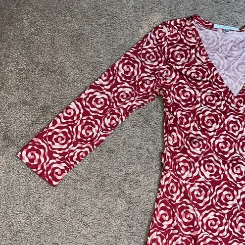 LK Bennett L.K. Bennett Silk Wrap Dress Rose Floral Long Sleeve Red 6
