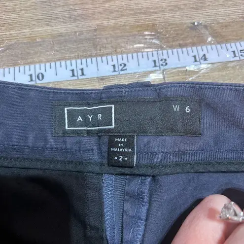 AYR Women's Wool Blend Flat Front Mid Rise Trouser Pants Navy Dark Wash Size 2