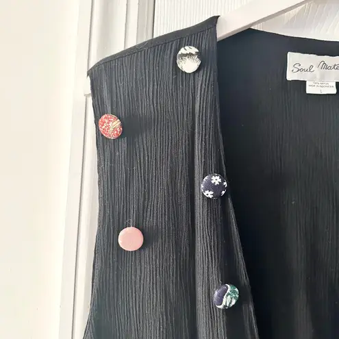 Soul Mates Vintage Black Crinkle Rayon Button Accent Casual Vest Women Medium