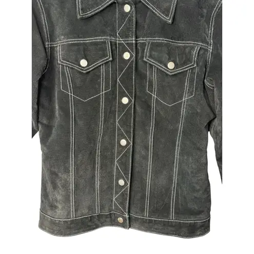 Amy Byer Vintage California Black Suede Leather Button Jacket Women Size Large