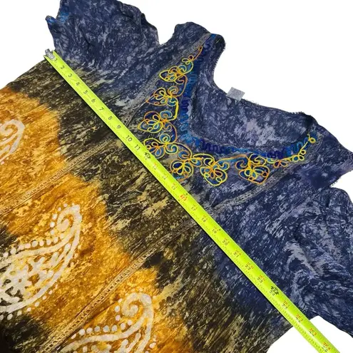 Shoreline Wear Boho Hippie V Neck Floral Embroidered Cold Shoulder Tunic Top